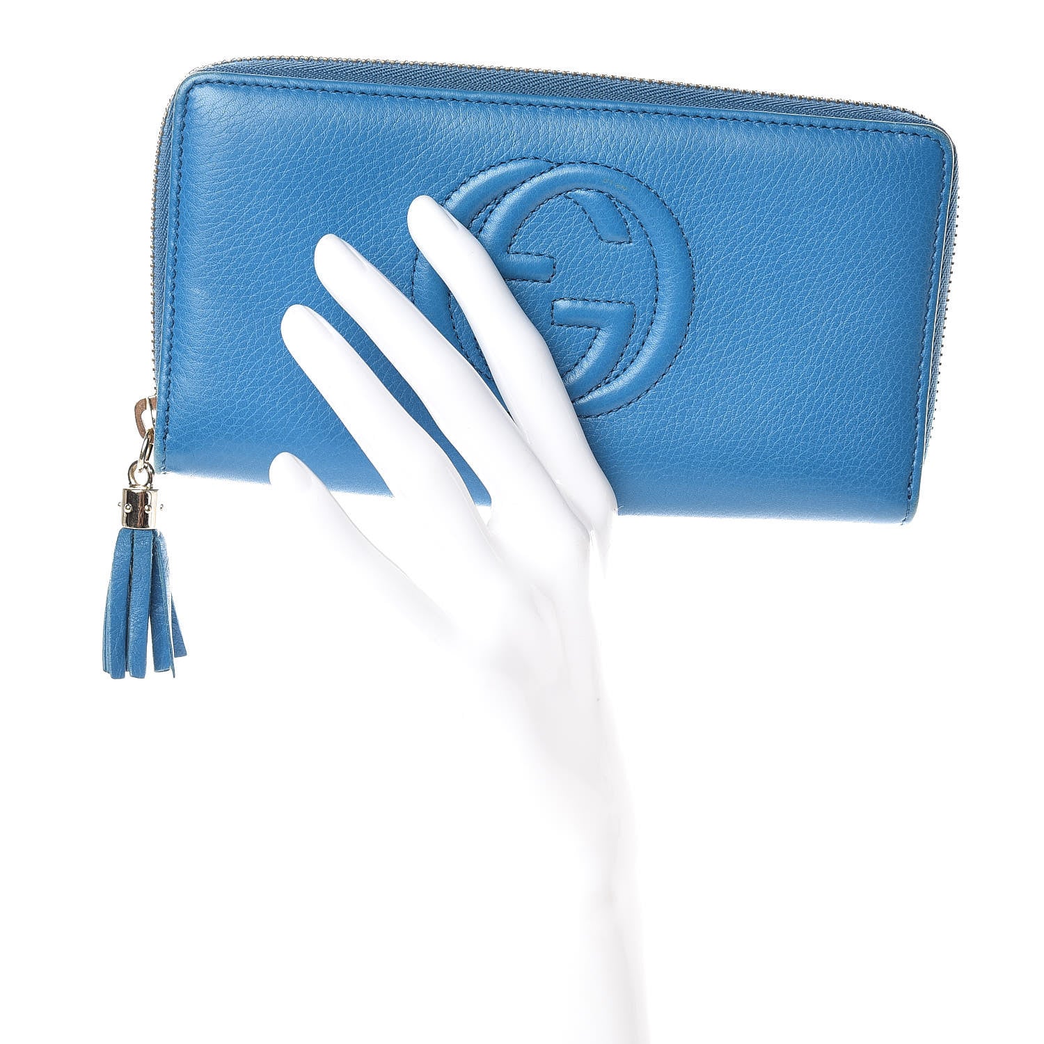Gucci Pebbled Calfskin Soho Zip Around Wallet Turquoise 2 of 10