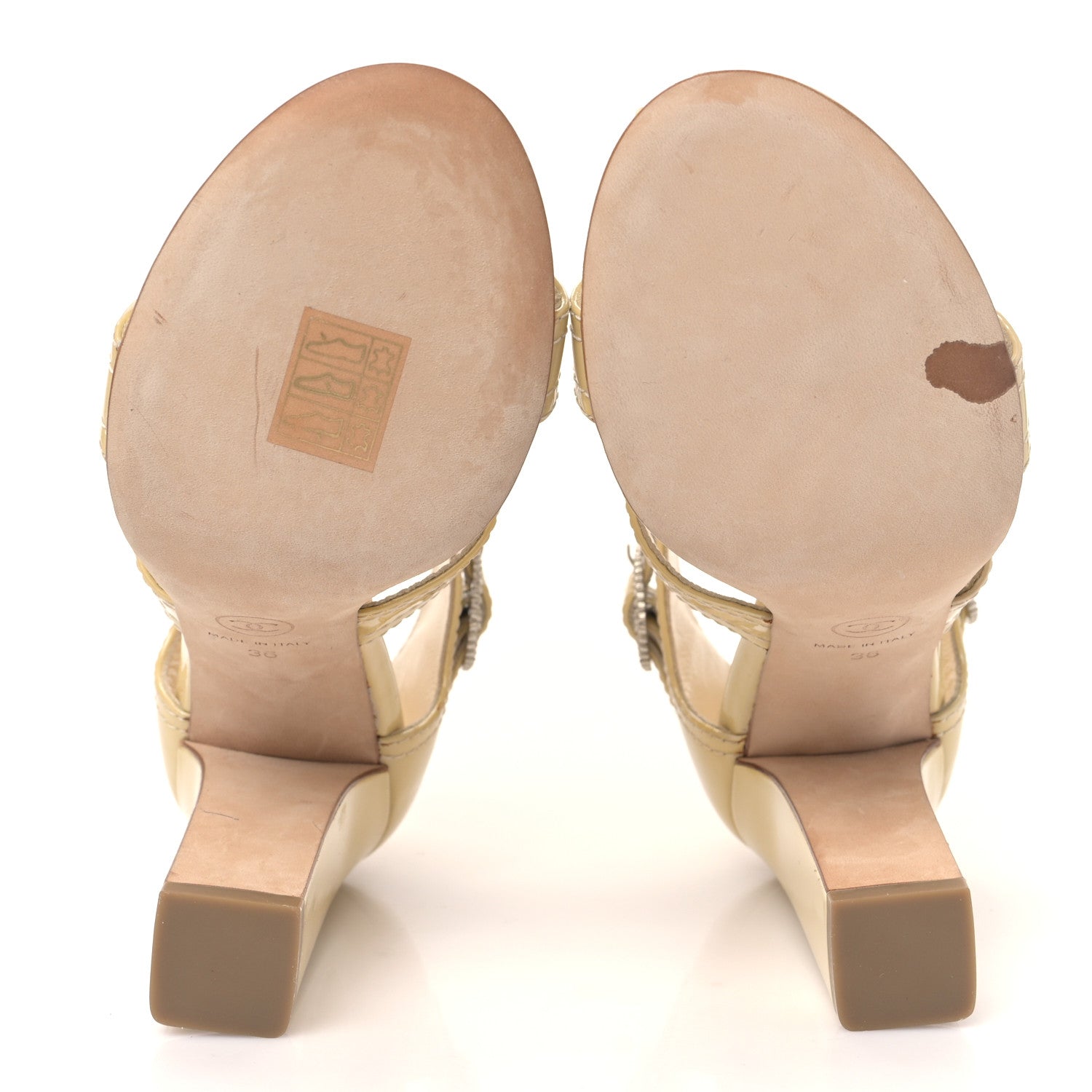 Chanel Patent Crystal CC Sandals 36 Beige Clair 5 of 11