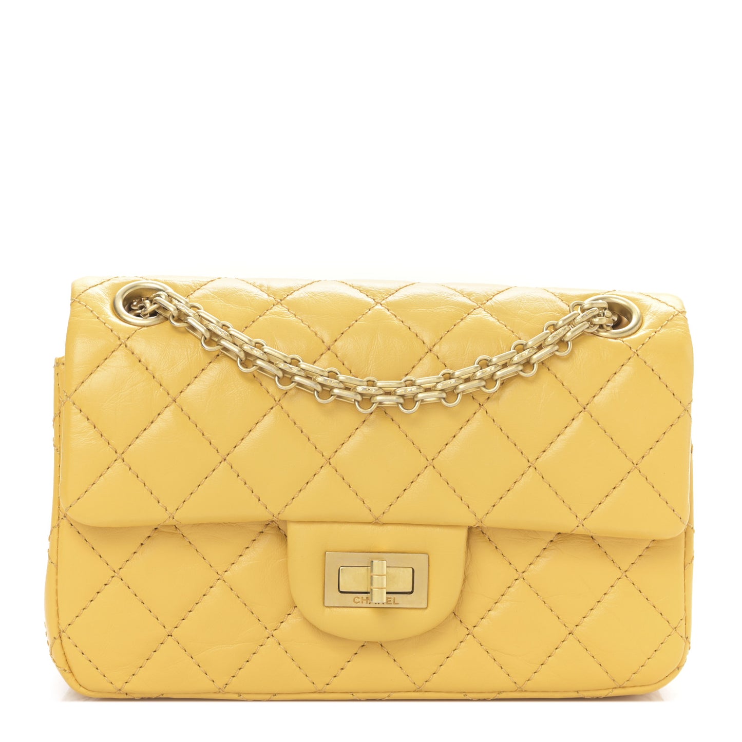 Aged Calfskin Quilted 2.55 Reissue Mini Flap Yellow