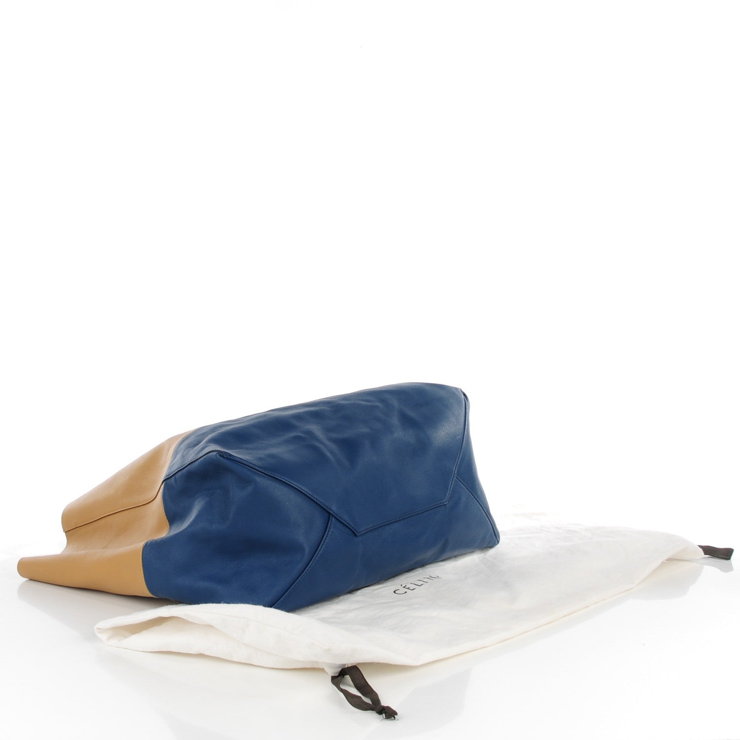 Celine Lambskin Horizontal Bi-Cabas Blue Camel 4 of 8