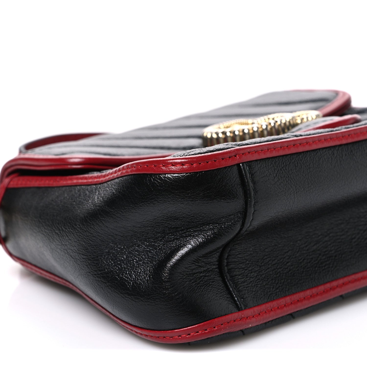 Gucci Vintage Effect Calfskin Matelasse Diagonal Mini Torchon GG Marmont Top Handle Shoulder Bag Black Romantic Cherry 9 of 10