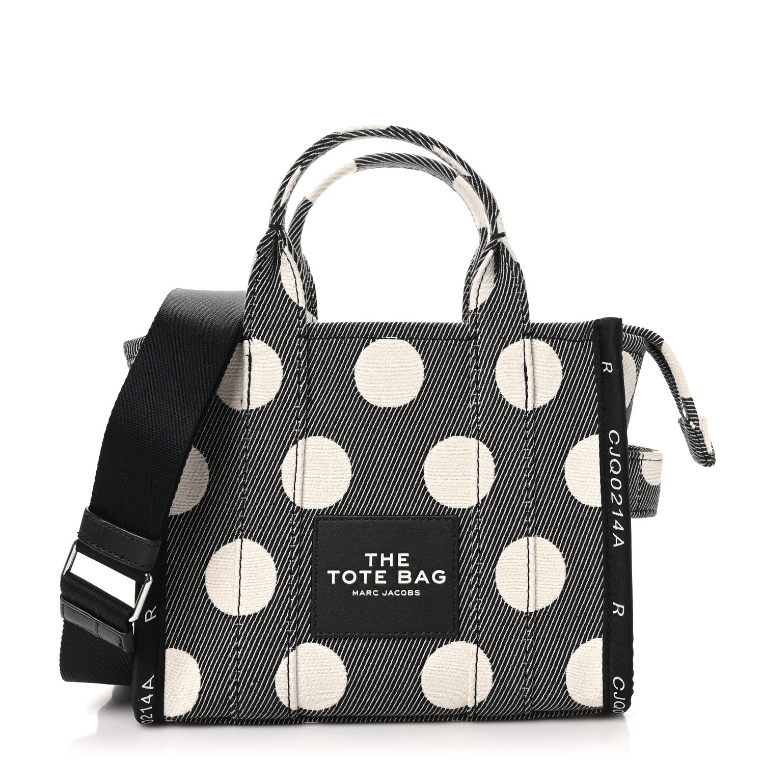 Marc Jacobs Cotton Canvas Polka Dot Small The Jacquard Tote Bag Black Ivory 1 of 8