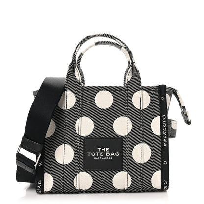 Marc Jacobs Cotton Canvas Polka Dot Small The Jacquard Tote Bag Black Ivory 1 of 8