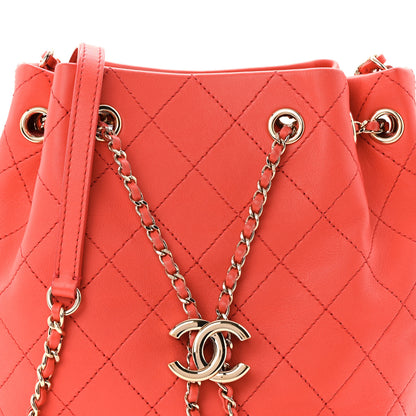 Chanel Calfskin Stitched Chain Bucket Bag Coral 8 of 10