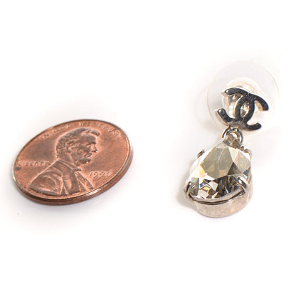Chanel CC Crystal Teardrop Dangle Earrings Silver 2 of 4