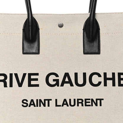 Saint Laurent Linen Calfskin Rive Gauche Tote White Black 7 of 10