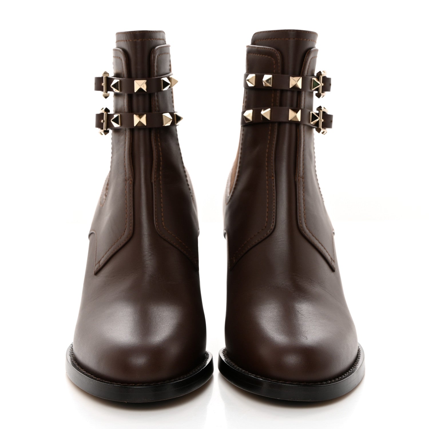 Valentino Garavani Calfskin Rockstud Double Buckle Beatle Chelsea 70mm Ankle Boots 39 Brown 2 of 8