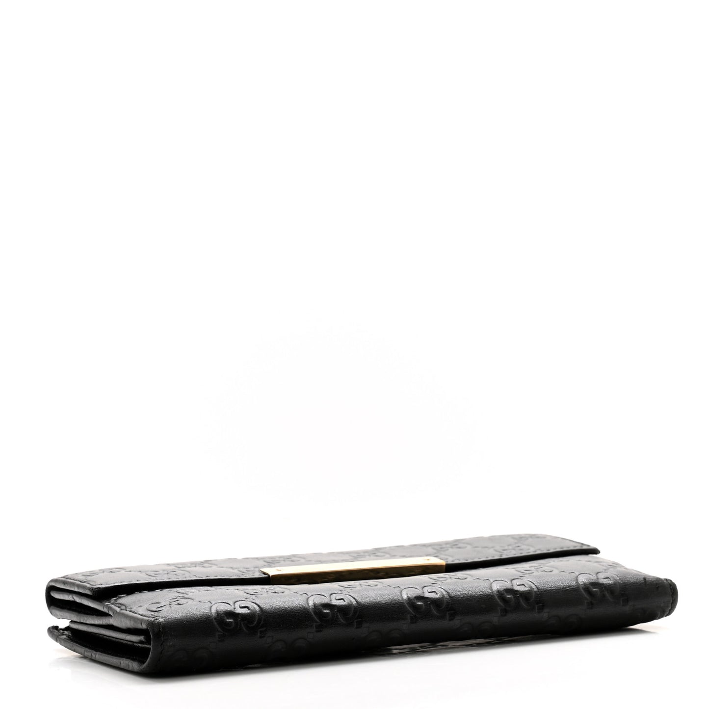 Guccissima Margaux Calfskin Metal Bar Continental Flap Wallet Black