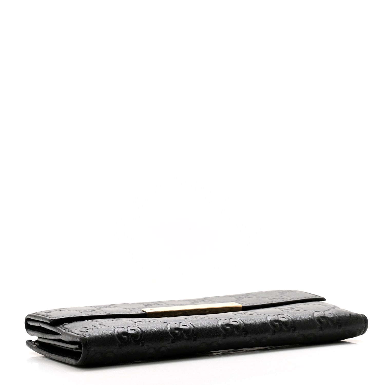 Gucci Guccissima Margaux Calfskin Metal Bar Continental Flap Wallet Black 4 of 9