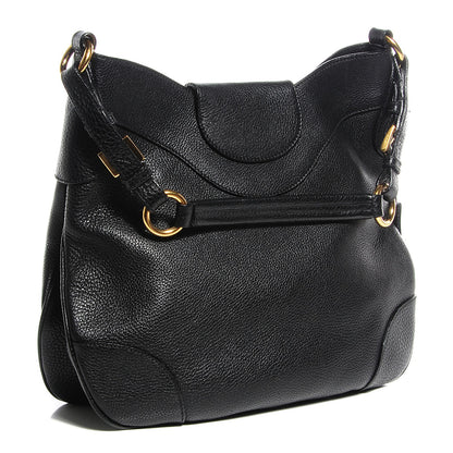 Prada Vitello Daino Pushlock Hobo Black 3 of 8
