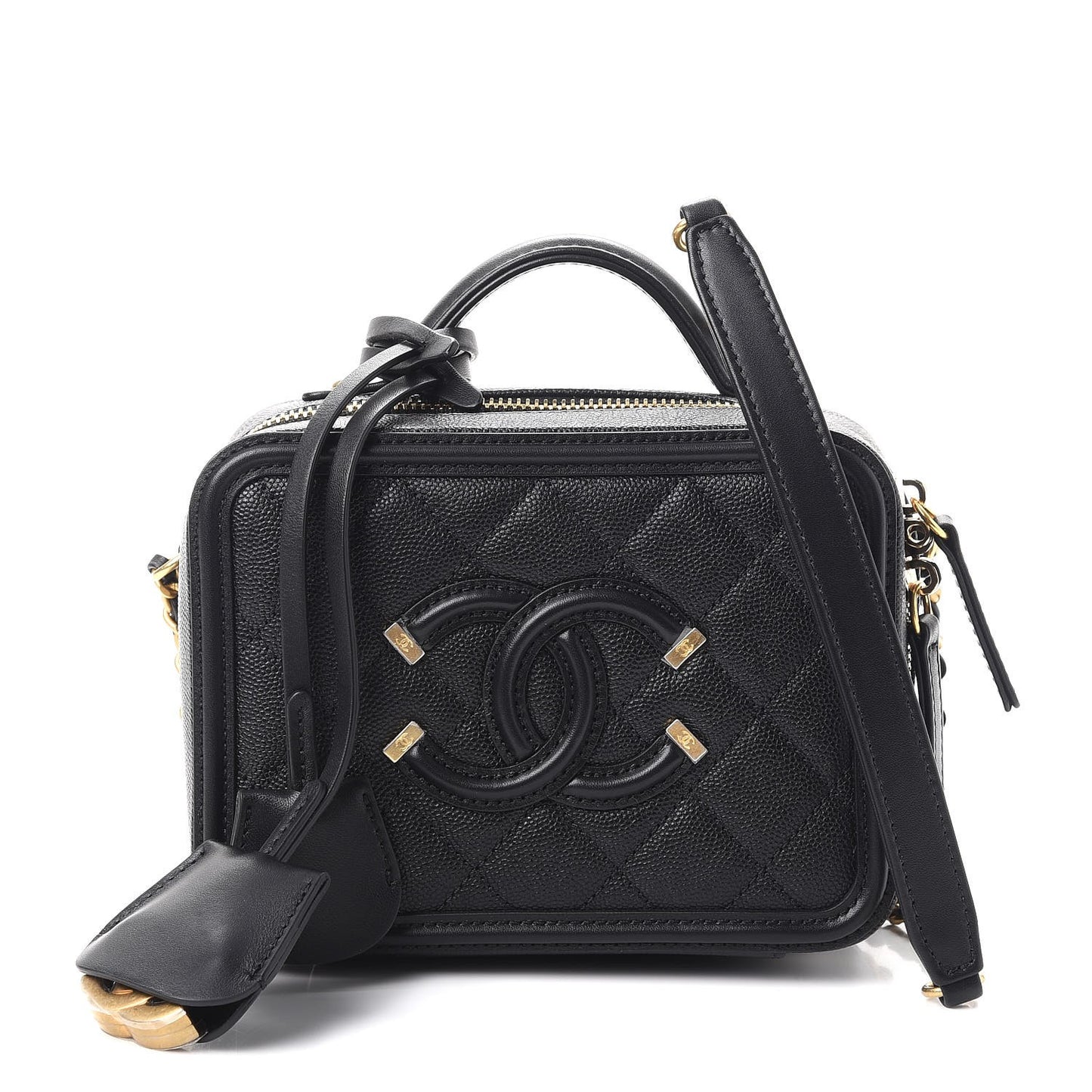 Caviar Quilted Small CC Filigree Vanity Case Black