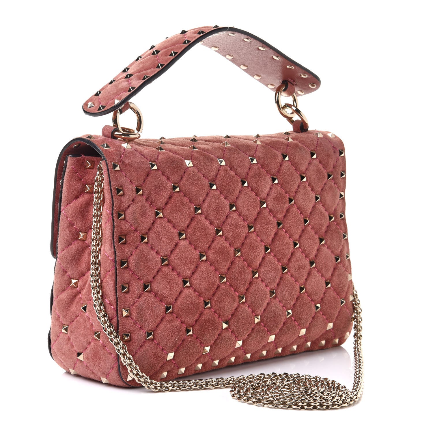 Valentino Garavani Suede Medium Rockstud Spike Shoulder Bag Antico Rosa 2 of 9