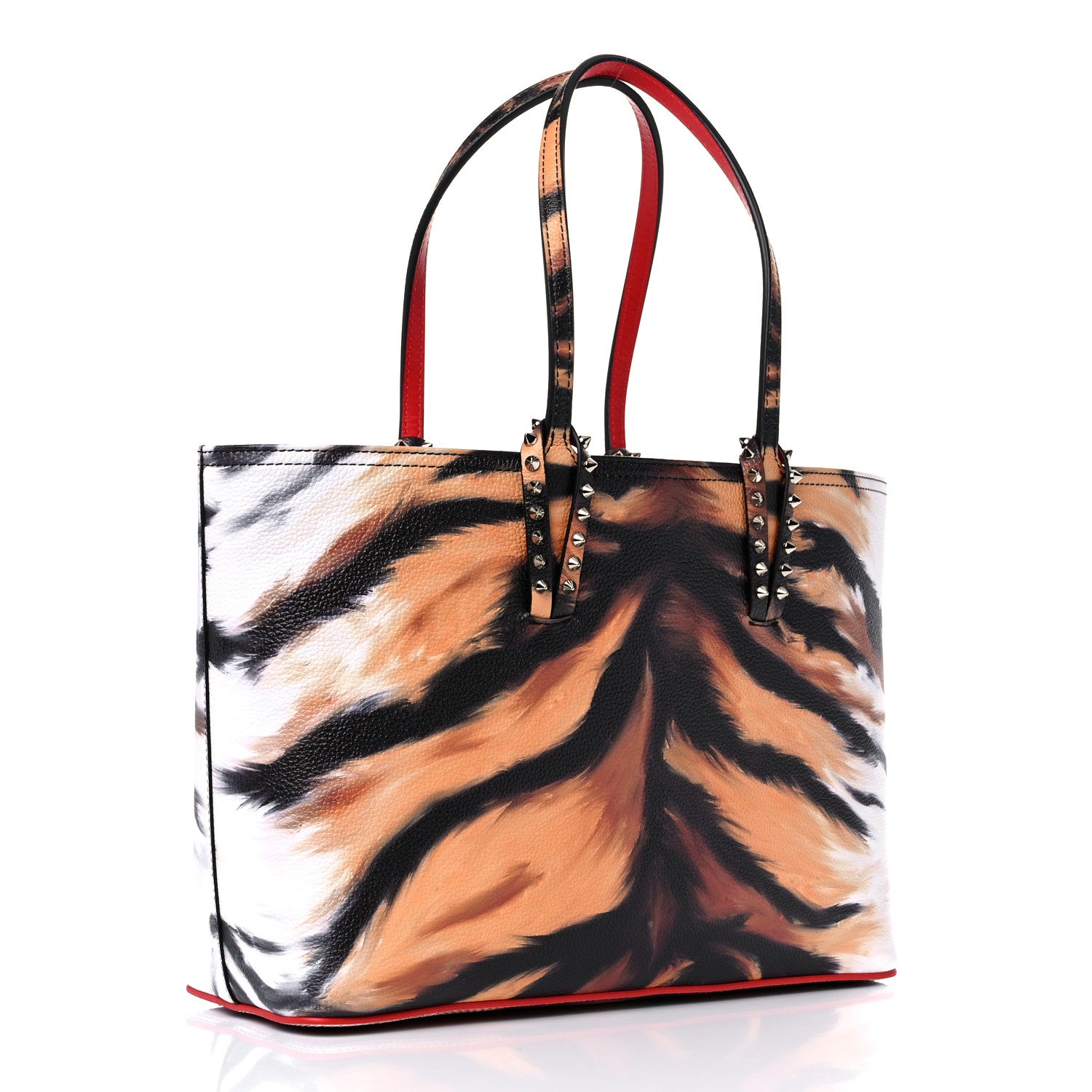 Christian Louboutin Calfskin Bengal Print Spikes East West Cabata Tote Brown 4 of 12