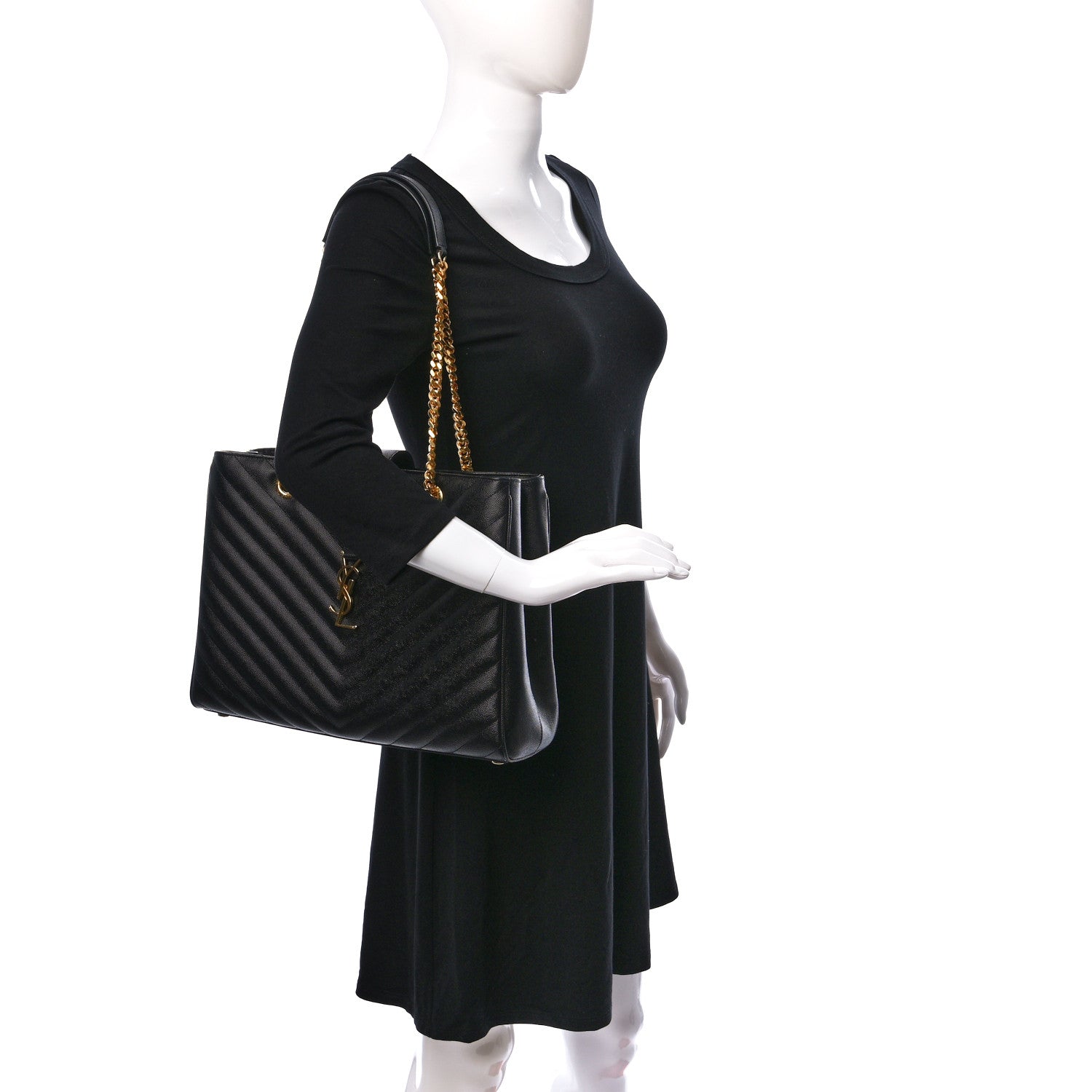 Saint Laurent Grain De Poudre Matelasse Chevron Monogram Shopping Bag Black 2 of 9