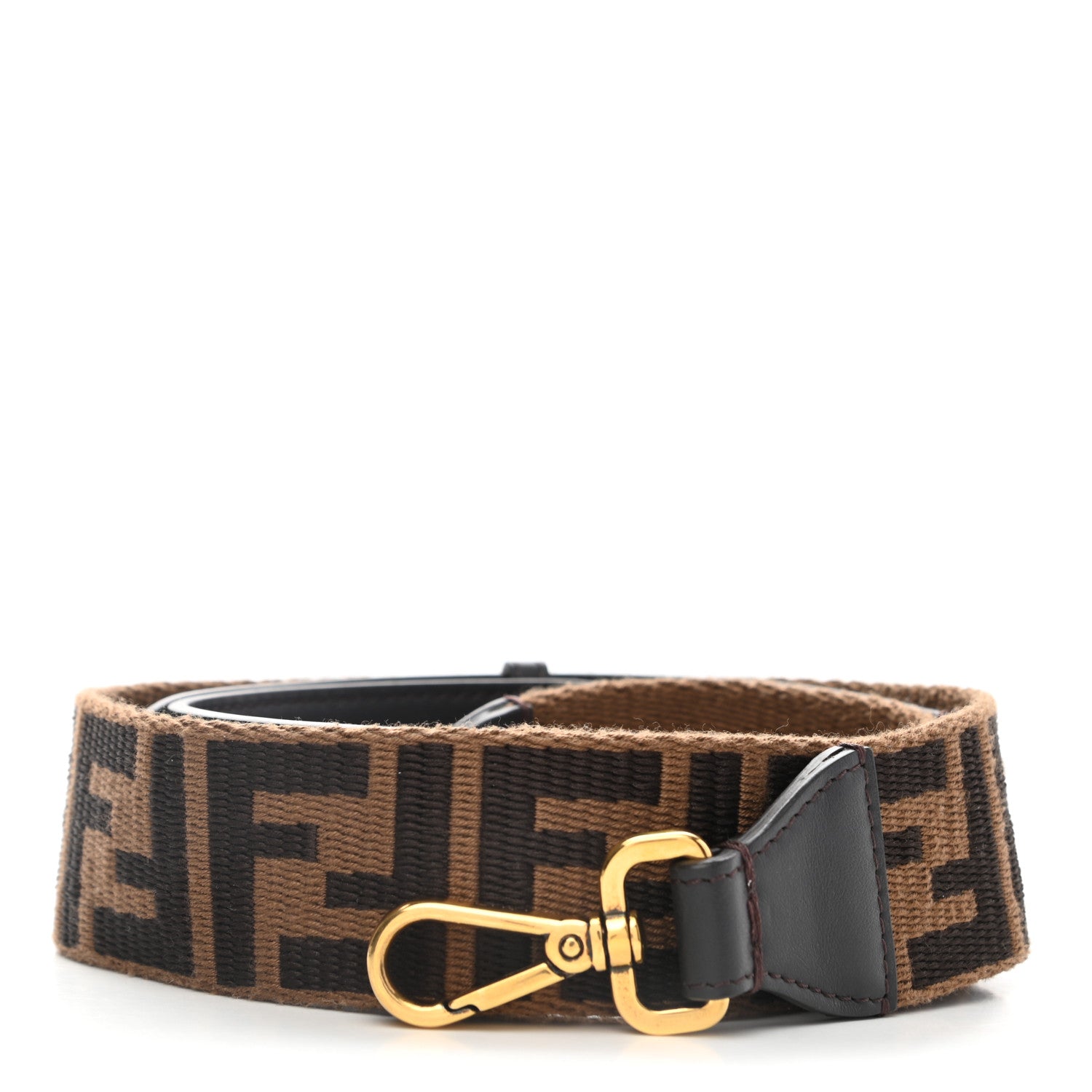 Fendi Ribbon Vitello Century FF 1974 Flat Studded Strap You Fango Marrone Ebano 1 of 4