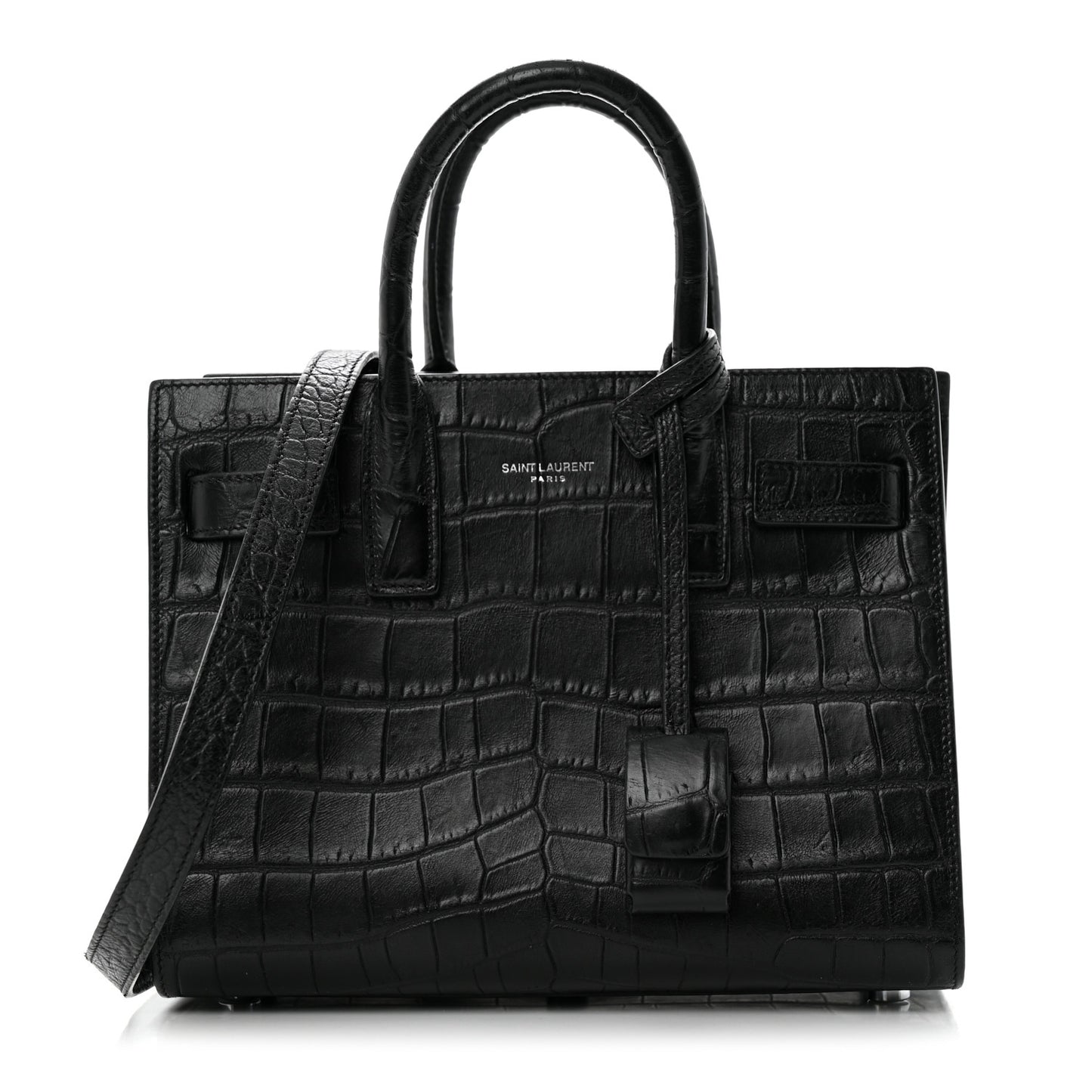 Calfskin Crocodile Embossed Nano Sac De Jour Black