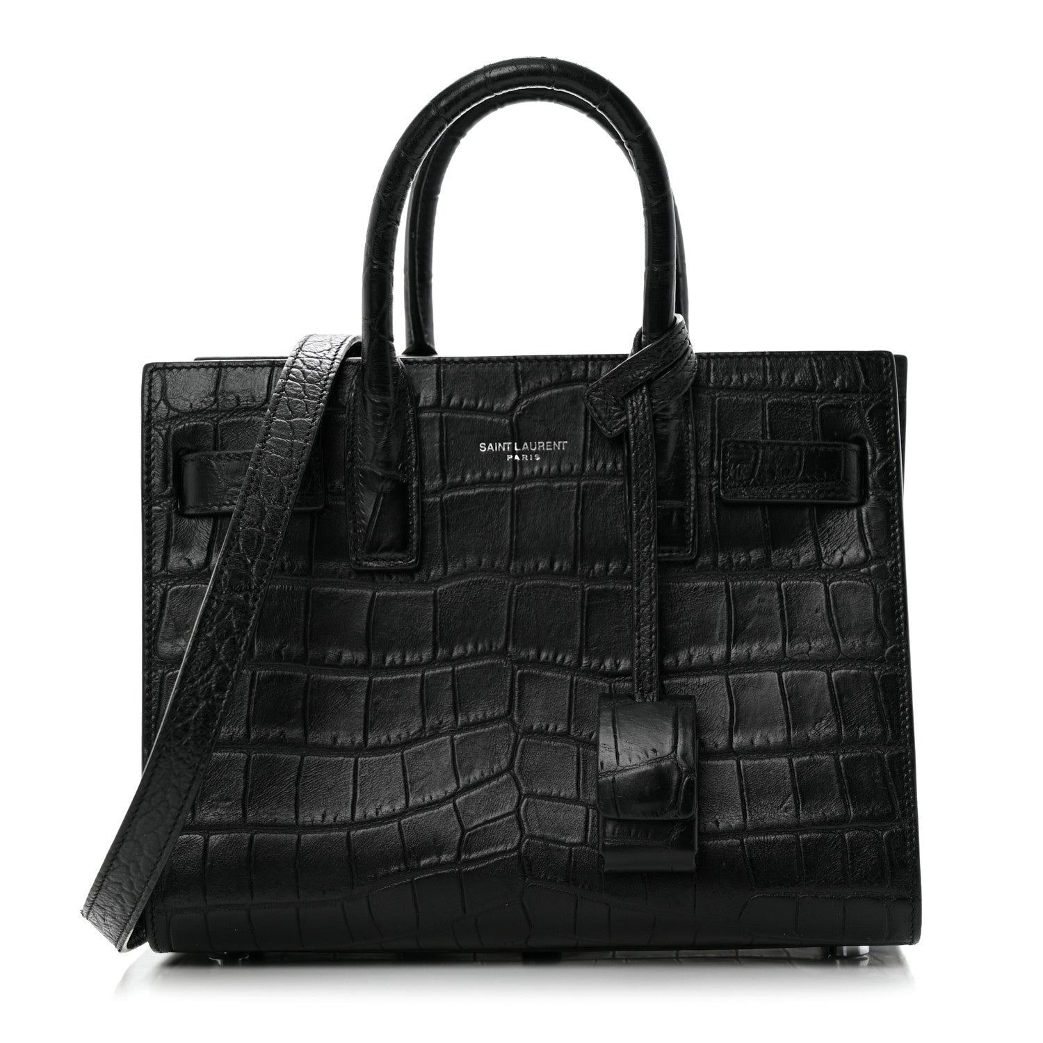 Saint Laurent Calfskin Crocodile Embossed Nano Sac De Jour Black 1 of 10