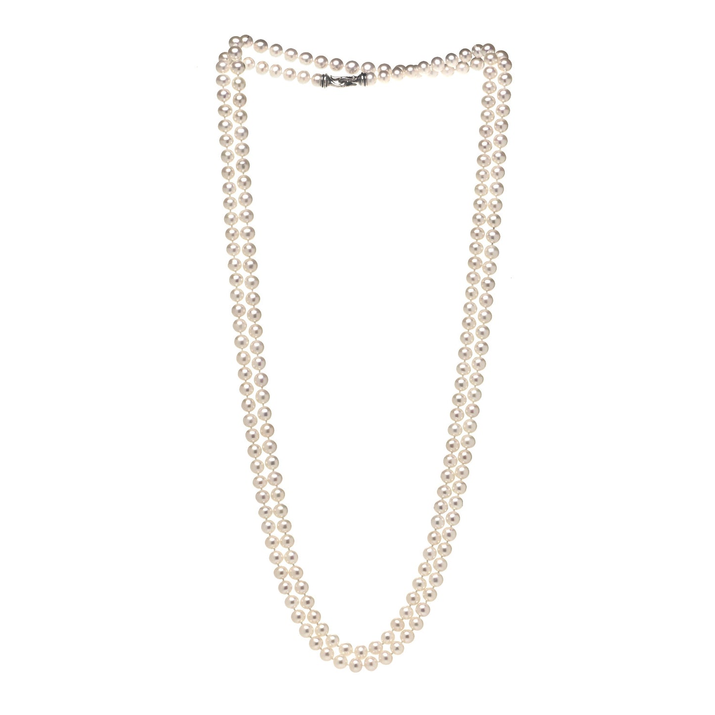 Sterling Silver Diamond Pearl 8-8.5mm Buckle Necklace 72"