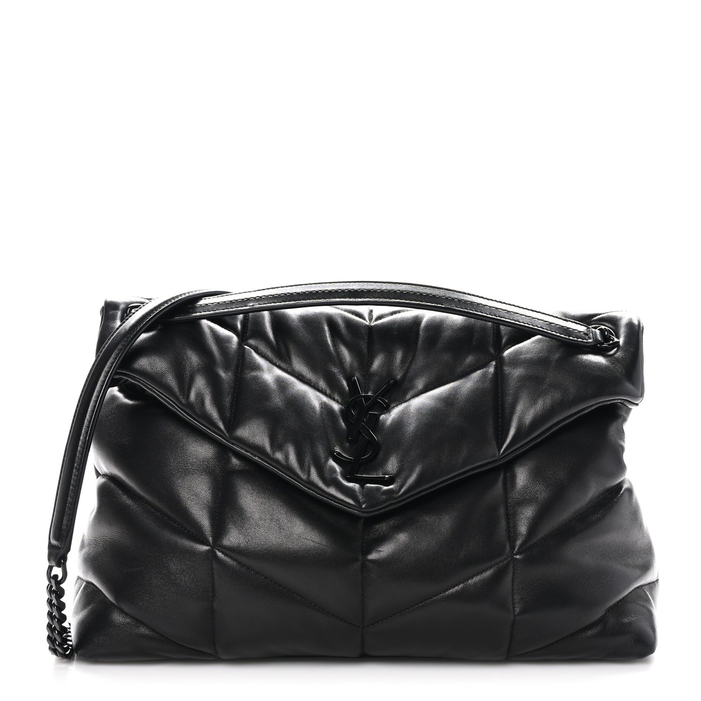 Lambskin Quilted Monogram Monochrome Medium Loulou Puffer Chain Satchel Black