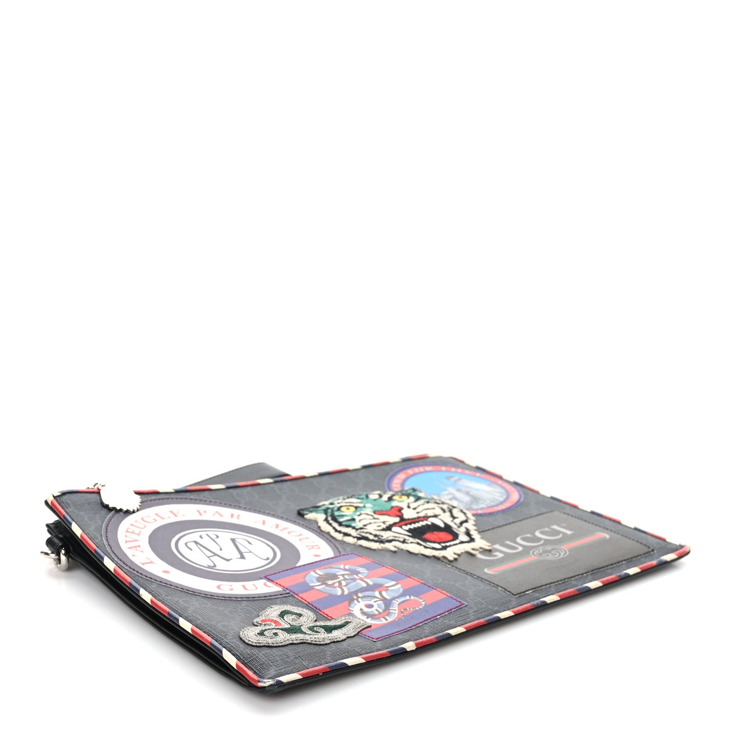 GG Supreme Monogram Night Courrier Zip Wristlet Pouch Black Multicolor