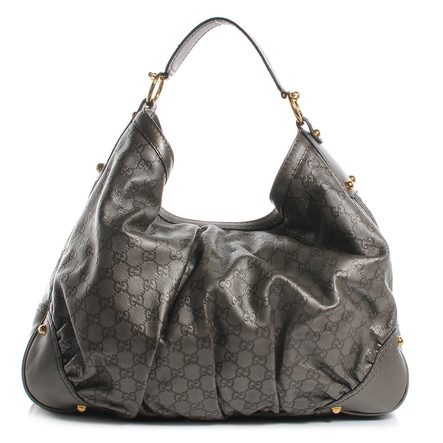 Guccissima Large Jockey Hobo Metallic Grey