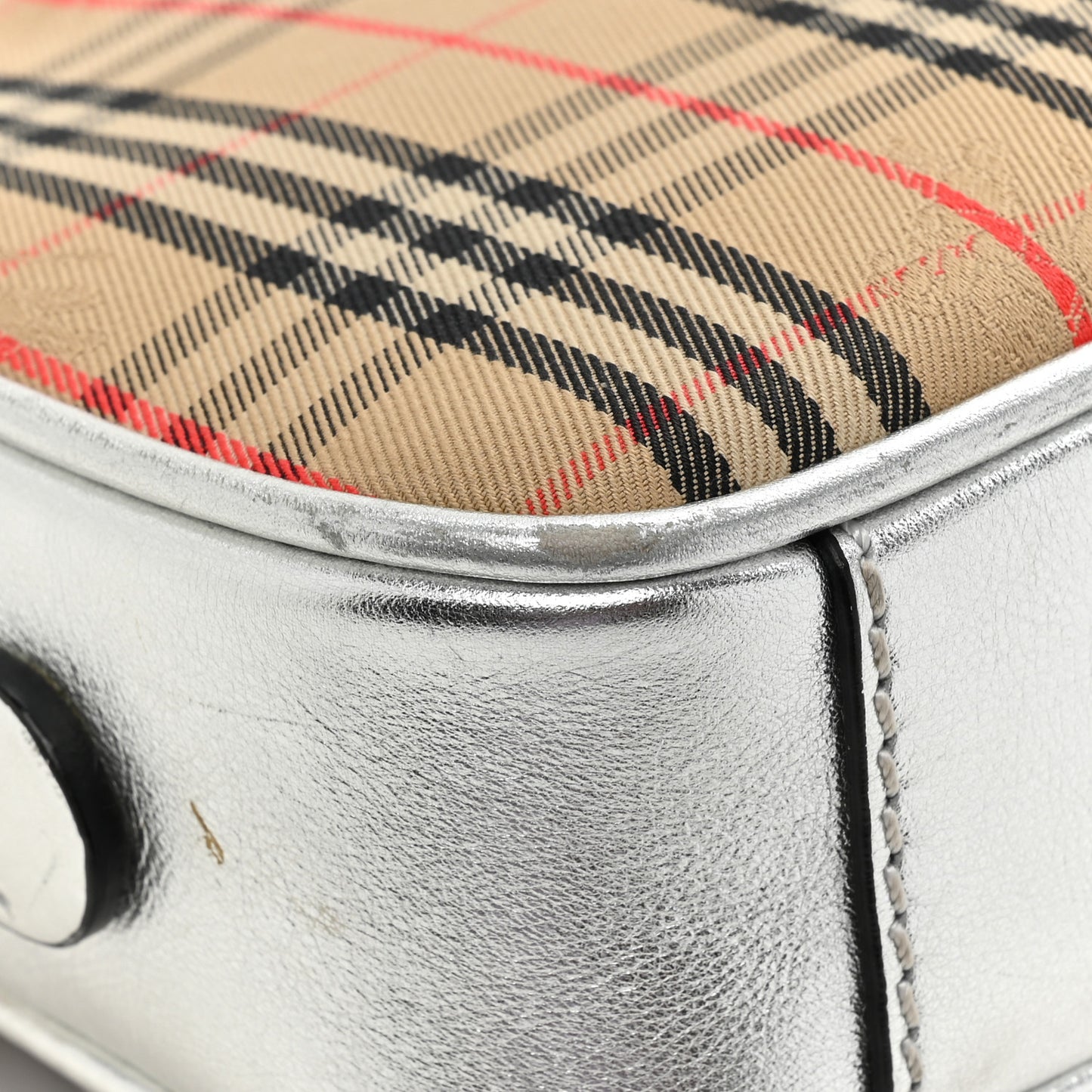 Smooth Calfskin 1983 Knight Check Link Camera Bag Silver