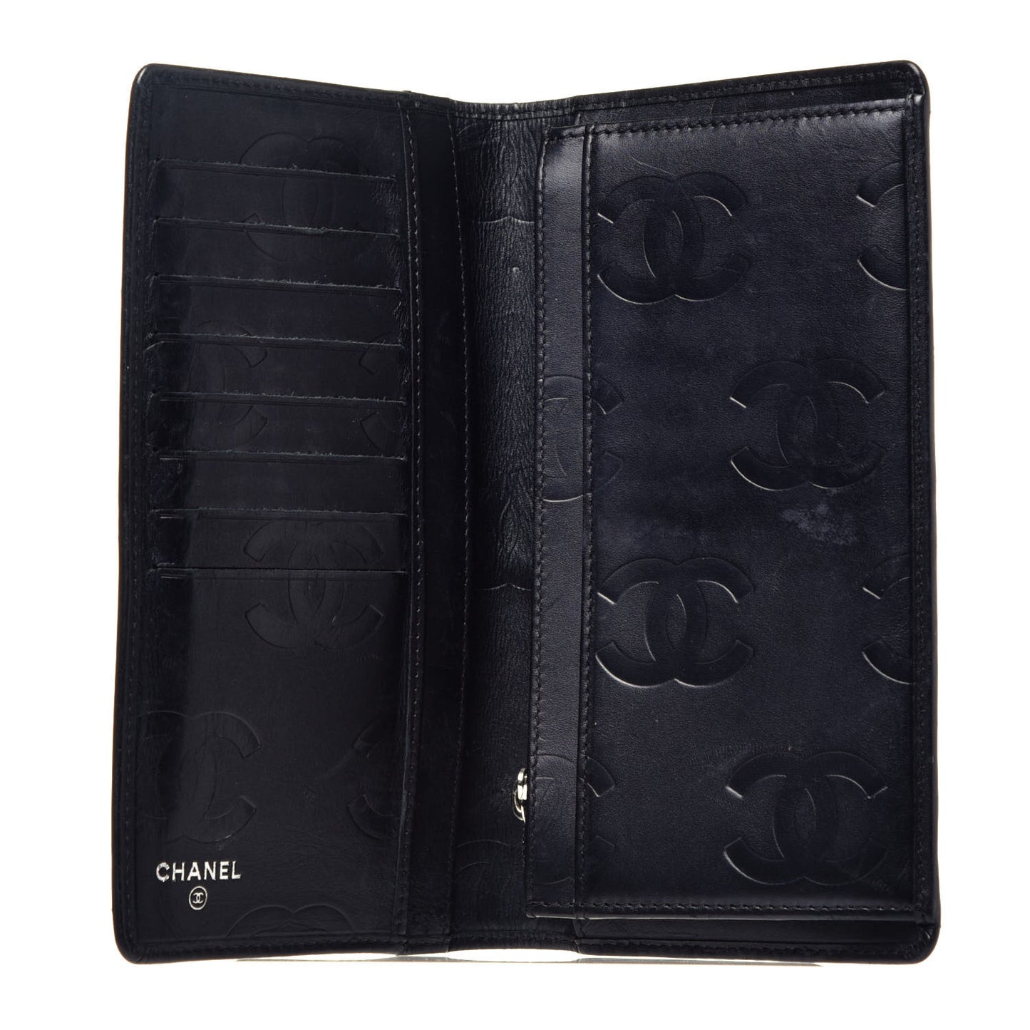 Calfskin Quilted Cambon Yen Wallet Black