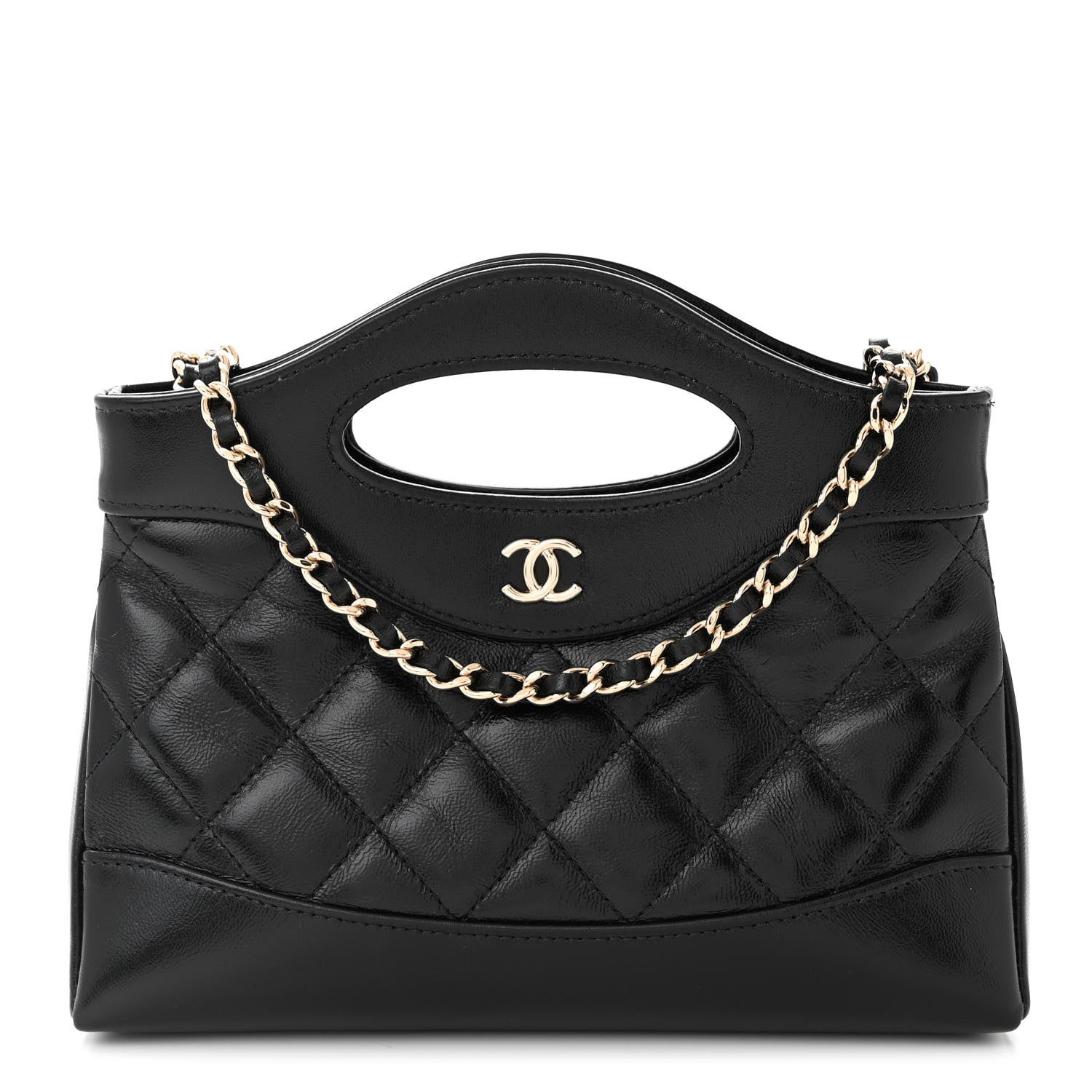 Chanel Shiny Crumpled Calfskin Quilted Nano 31 Shopping Bag Black 1 of 11