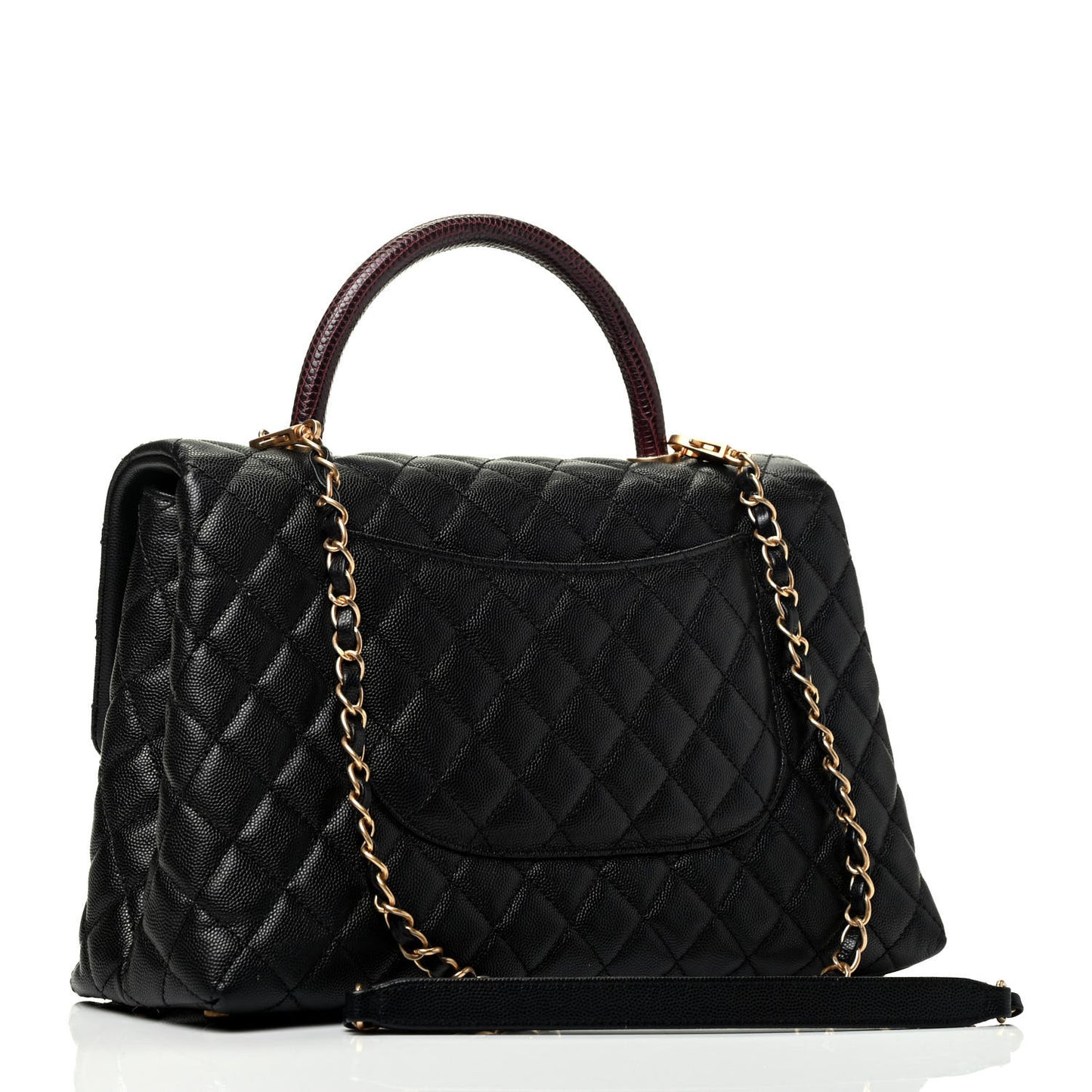 Caviar Lizard Quilted Medium Coco Handle Flap Black