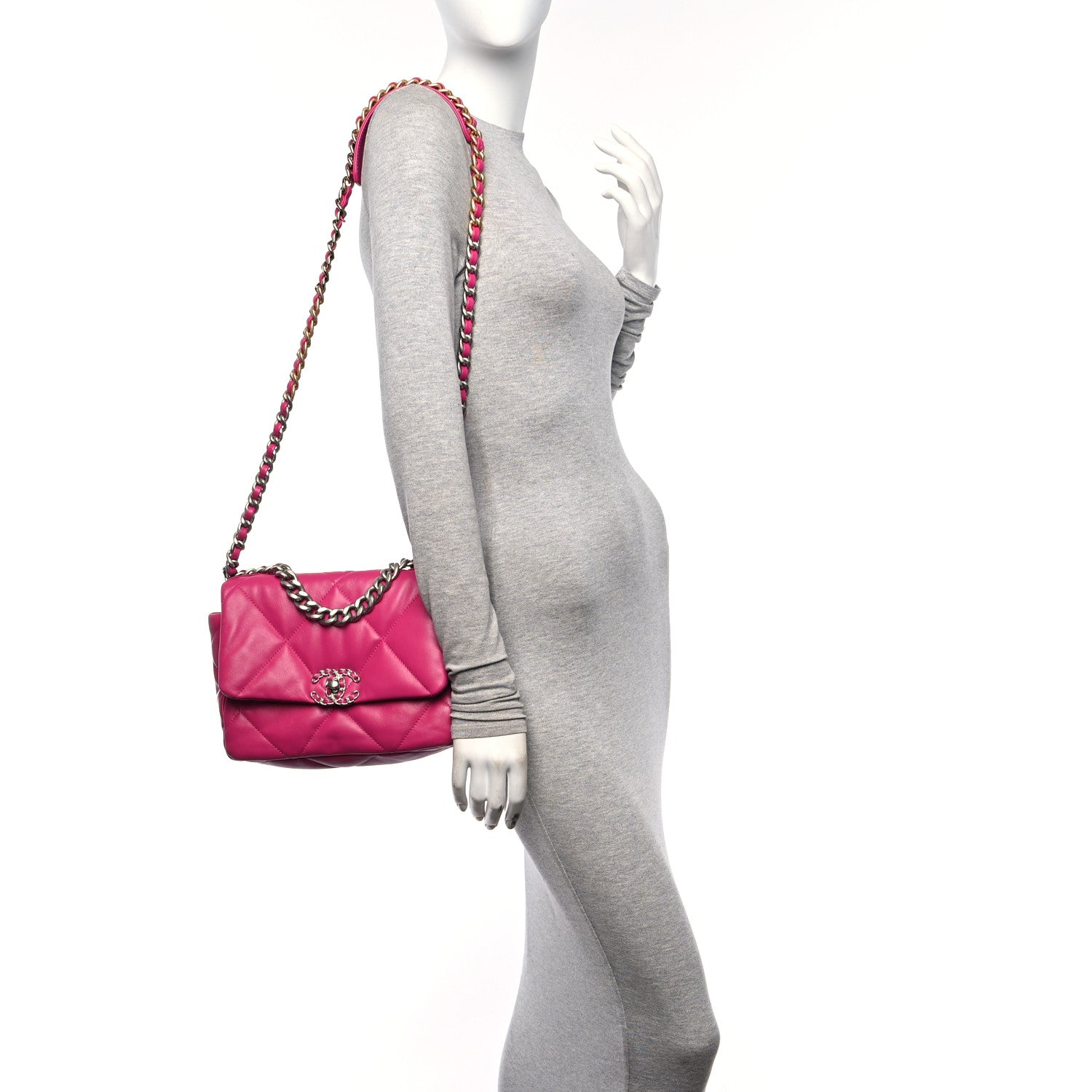 Chanel Lambskin Quilted Medium Chanel 19 Flap Dark Pink 2 of 10