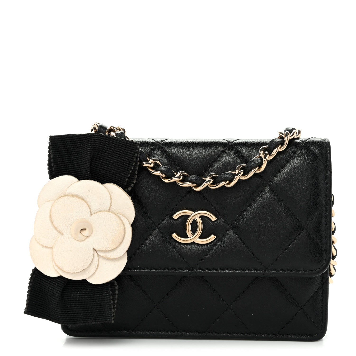 Chanel Lambskin Quilted My Chanel Lady Card Holder On Chain Black 1 of 10