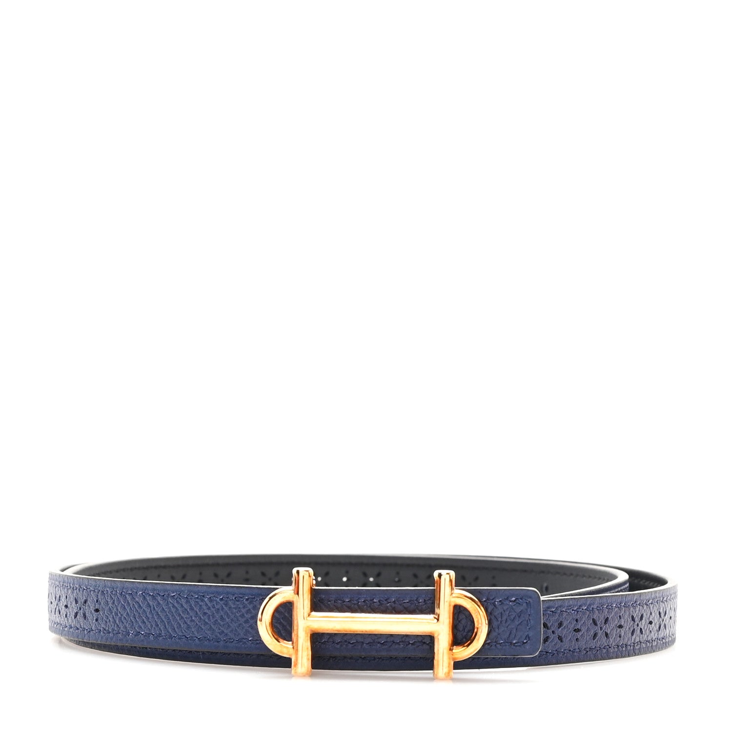 Hermes Epsom Swift Perforated 24mm Mors H Belt 70 28 Black Bleu Saphir 1 of 5