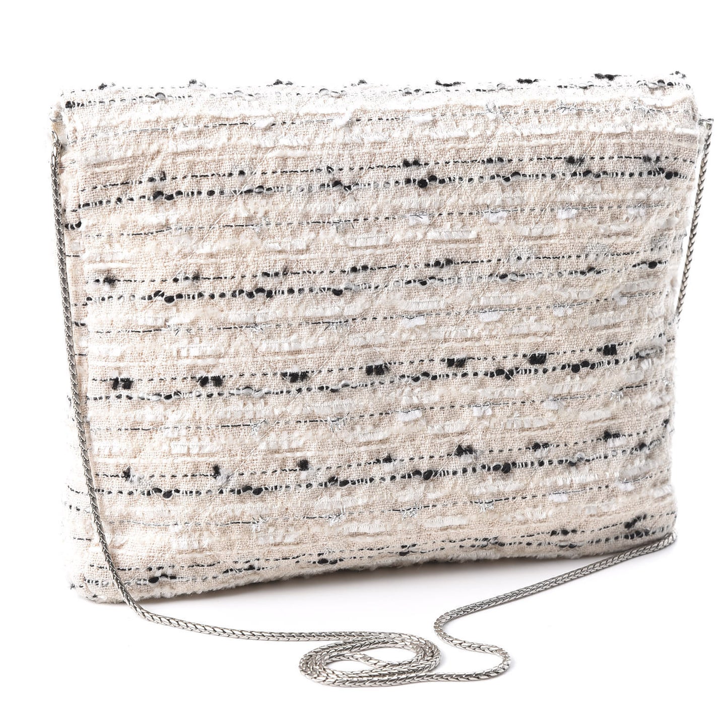 Tweed Quilted Envelope Chain Clutch White