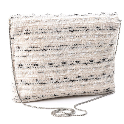 Chanel Tweed Quilted Envelope Chain Clutch White 2 of 8