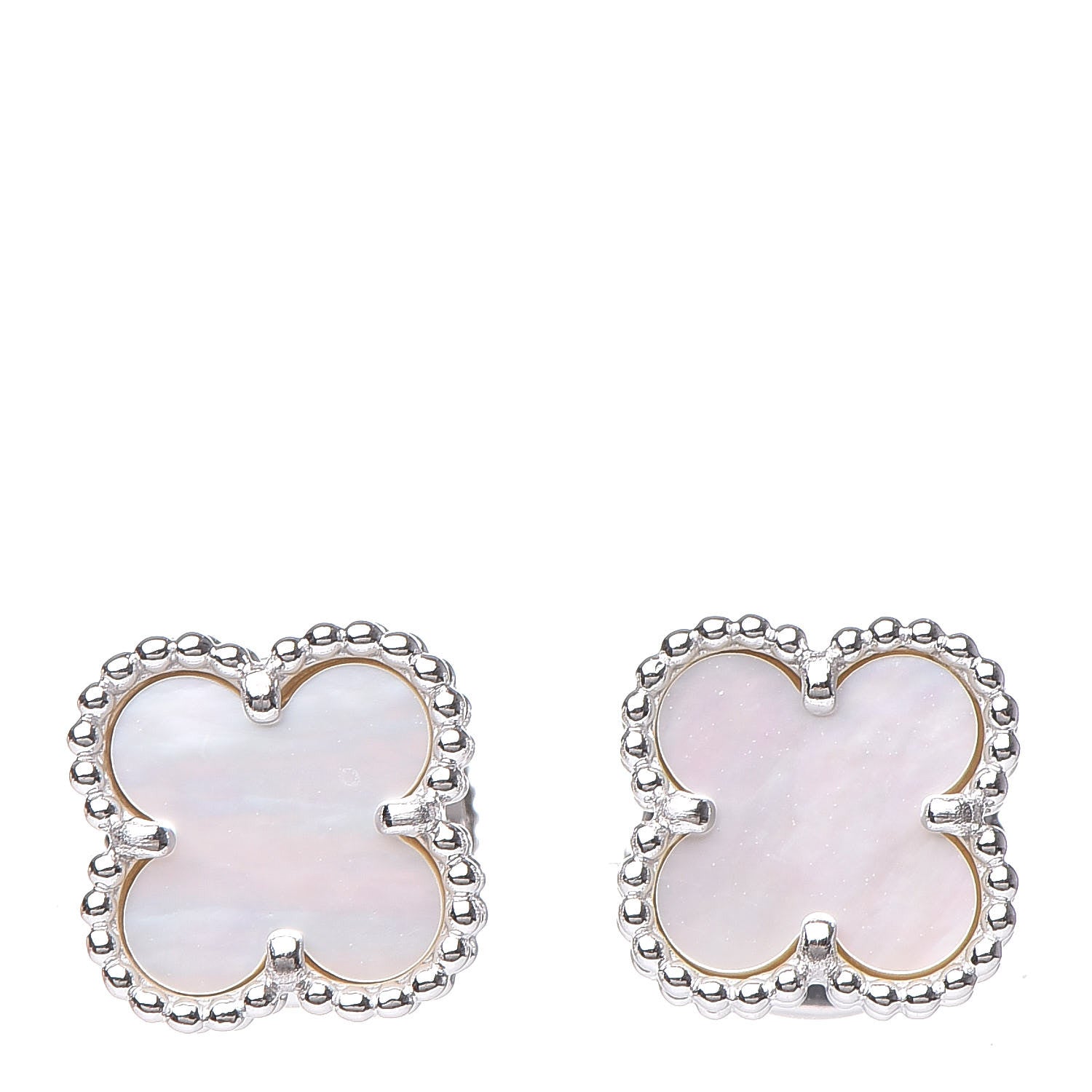 Van Cleef & Arpels 18K White Gold Mother of Pearl Sweet Alhambra Earrings 1 of 6