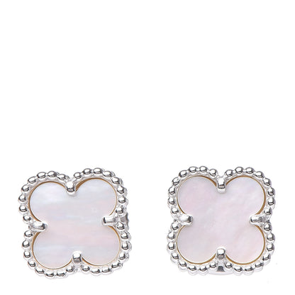 Van Cleef & Arpels 18K White Gold Mother of Pearl Sweet Alhambra Earrings 1 of 6