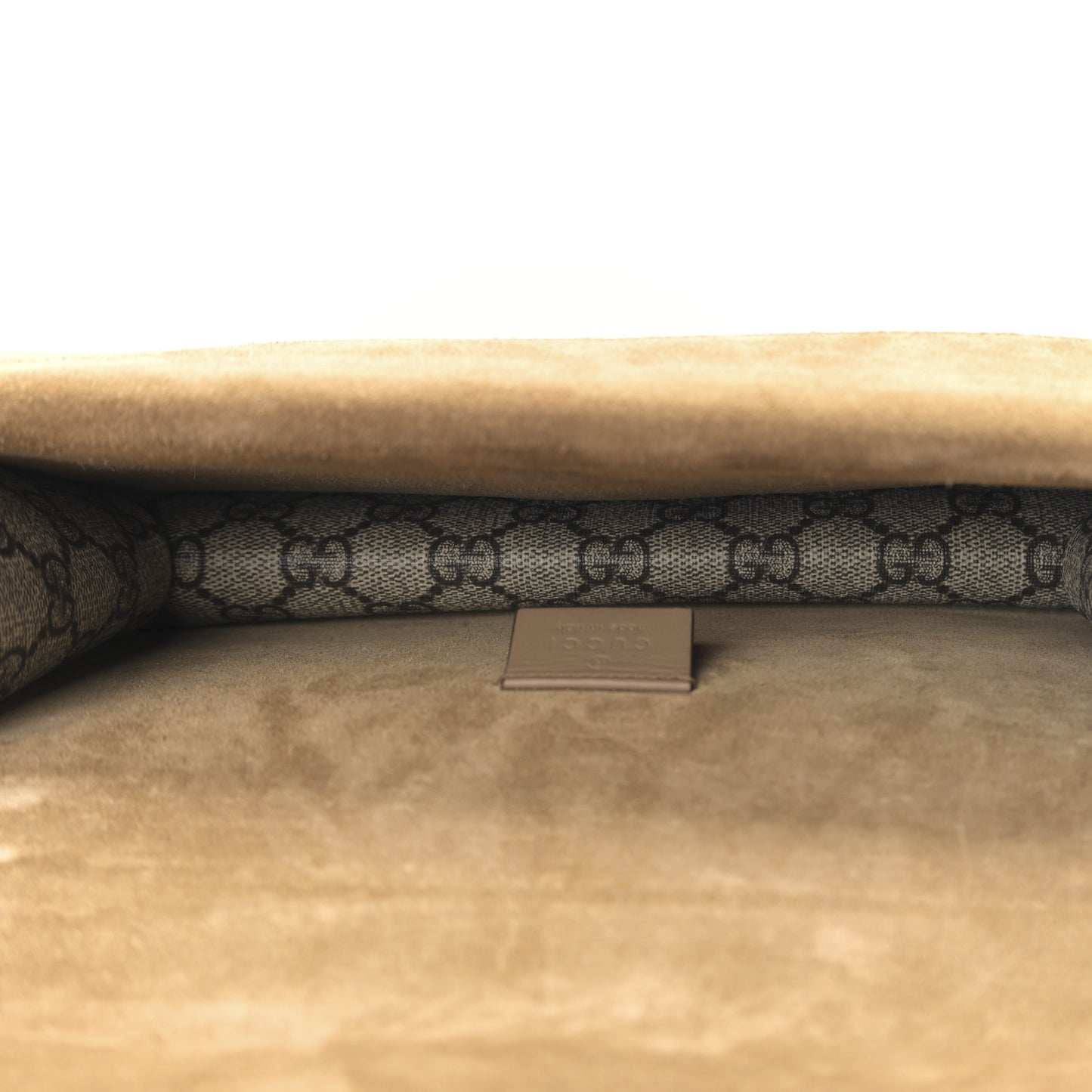 GG Supreme Monogram Suede Crystal Small Dionysus Shoulder Bag Beige Ebony Taupe