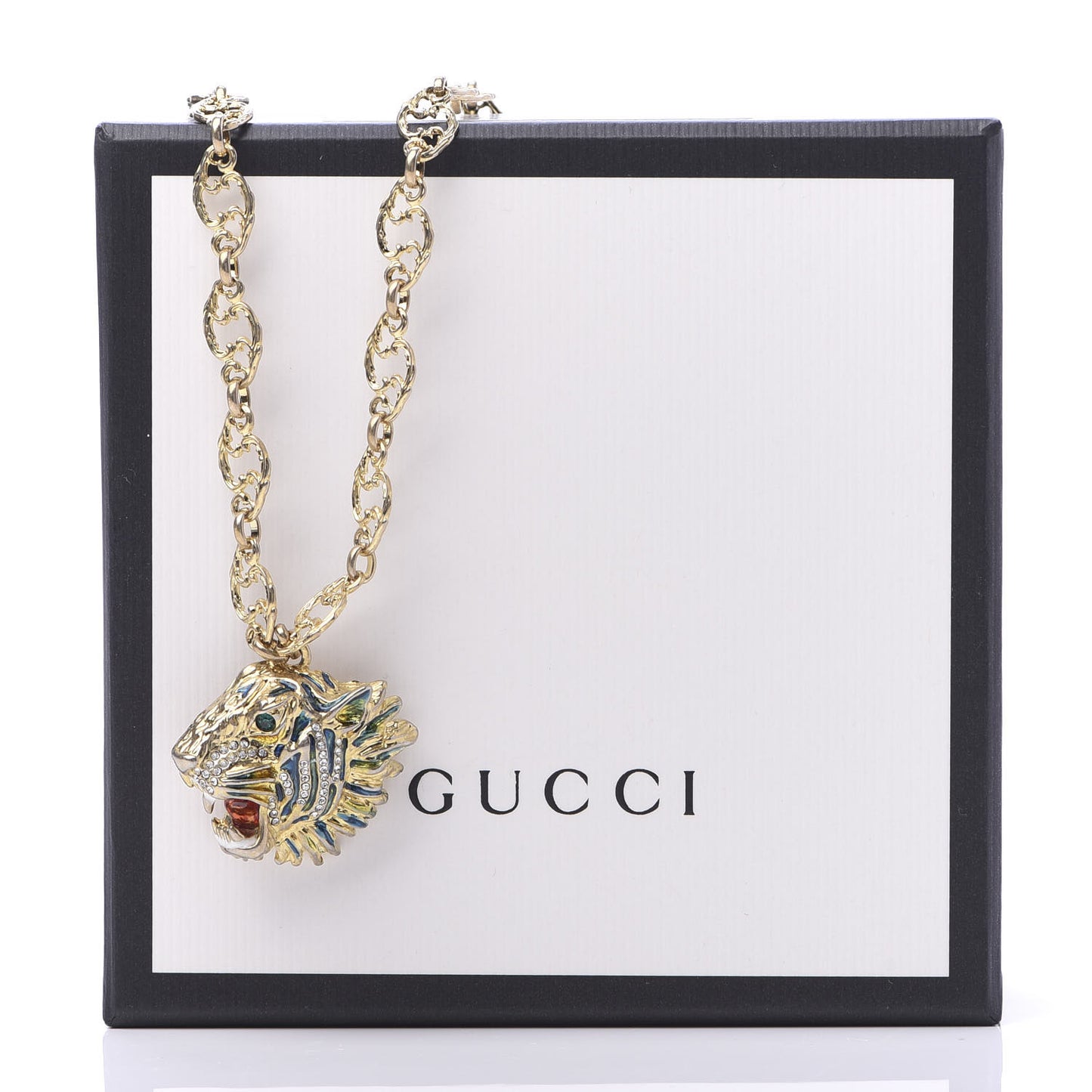 Metal Crystal Enamel Rajah Necklace Gold Blue