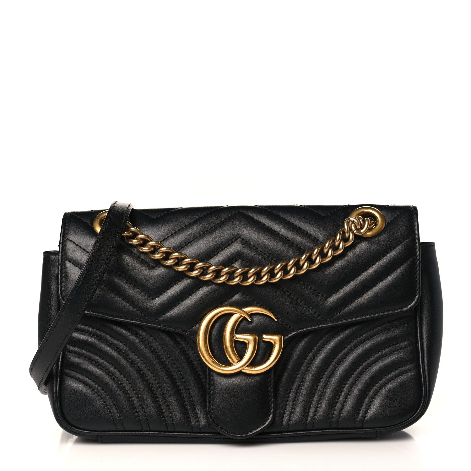 Gucci Calfskin Matelasse Small GG Marmont Shoulder Bag Black 1 of 10