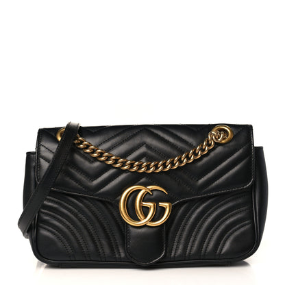 Gucci Calfskin Matelasse Small GG Marmont Shoulder Bag Black 1 of 10