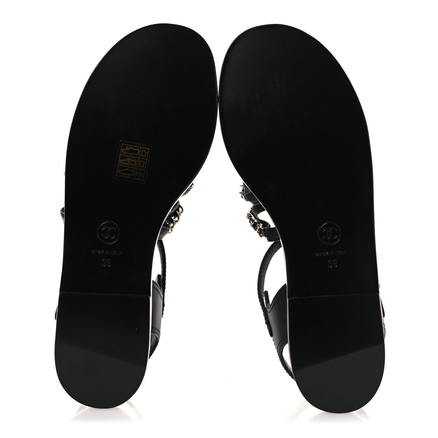 Calfskin Multi Chain CC Sandals 39 Black