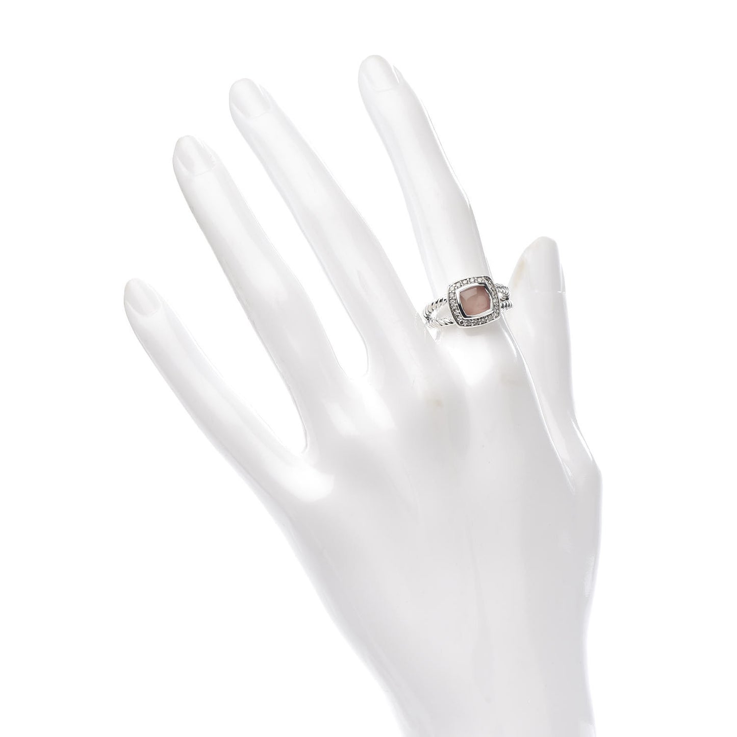 Sterling Silver Diamond Rose Quartz 7mm Petite Albion Ring 52 6