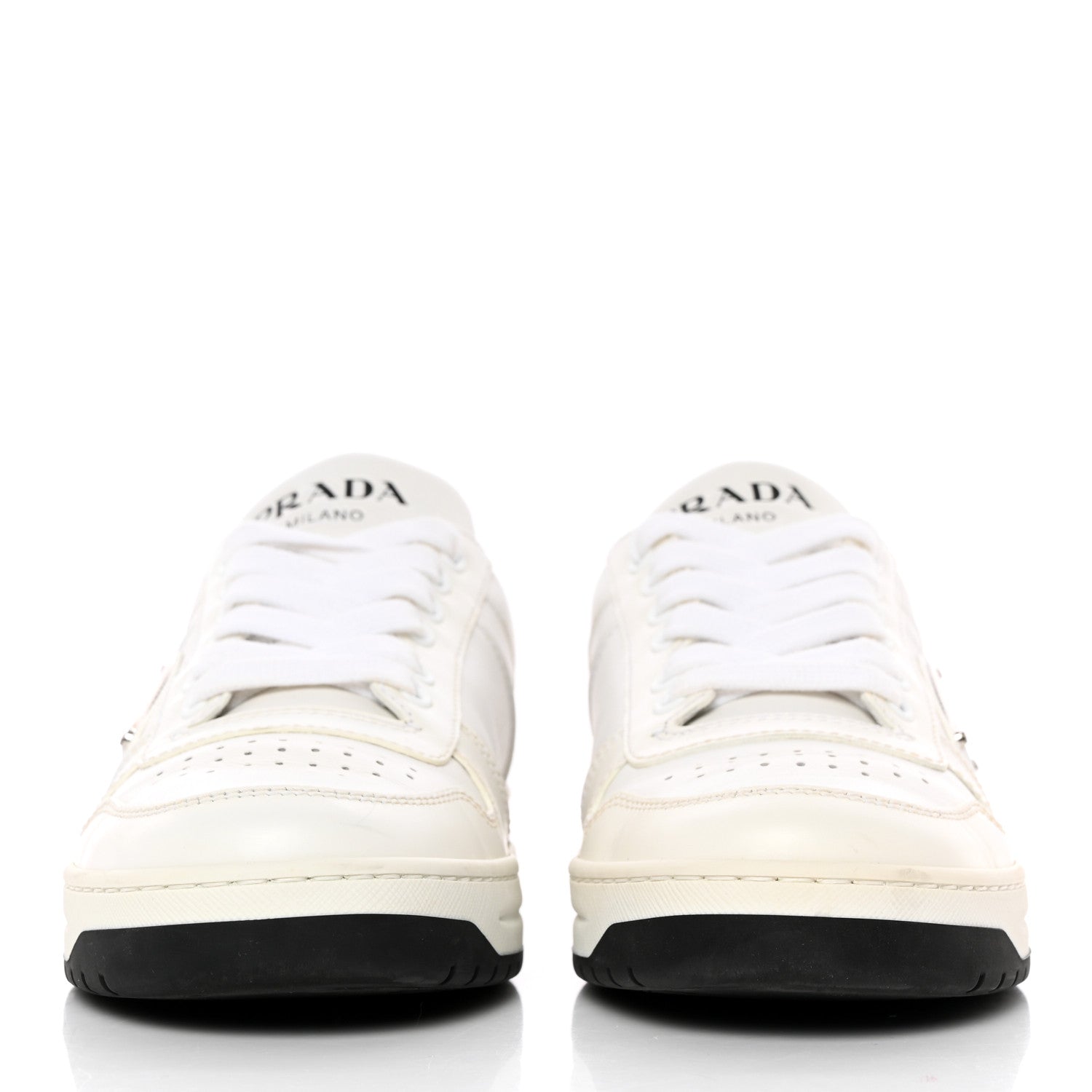 Prada Vitello Rois Triangle Womens Downtown Low Top 30mm Sneakers 36.5 White Black 2 of 14