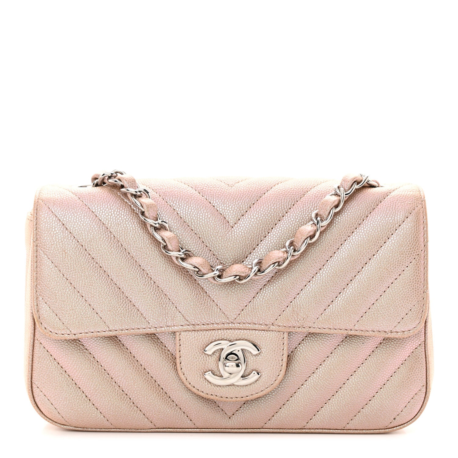 Chanel Iridescent Caviar Chevron Quilted Mini Rectangular Flap Light Gold 1 of 12