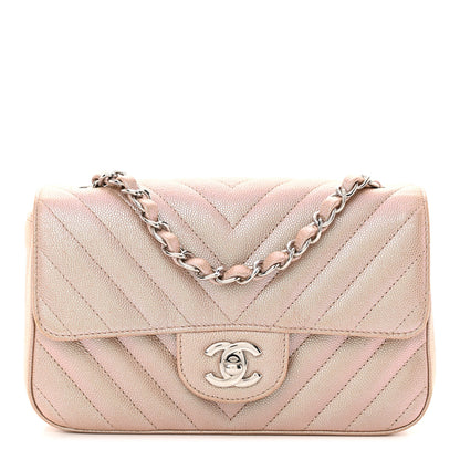 Chanel Iridescent Caviar Chevron Quilted Mini Rectangular Flap Light Gold 1 of 12