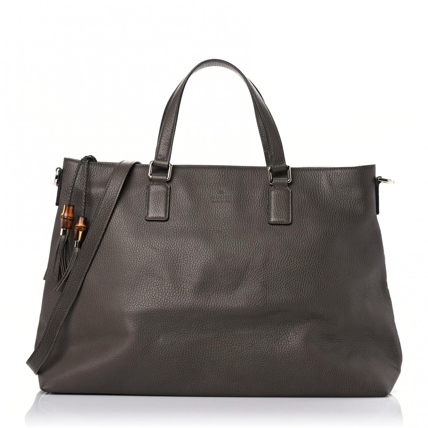 Calfskin Large Bamboo Tassel Top Handle Tote Brown