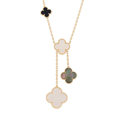 Van Cleef & Arpels 18K Yellow Gold Mother of Pearl Onyx 6 Motifs Magic Alhambra Necklace 1 of 6