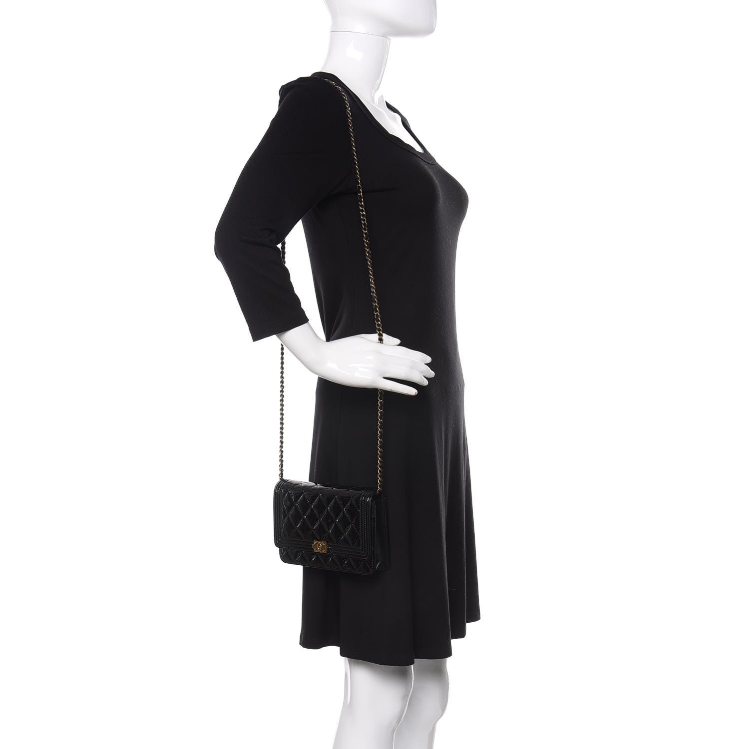 Chanel Patent Calfskin Quilted Boy Wallet On Chain WOC Black 2 of 13