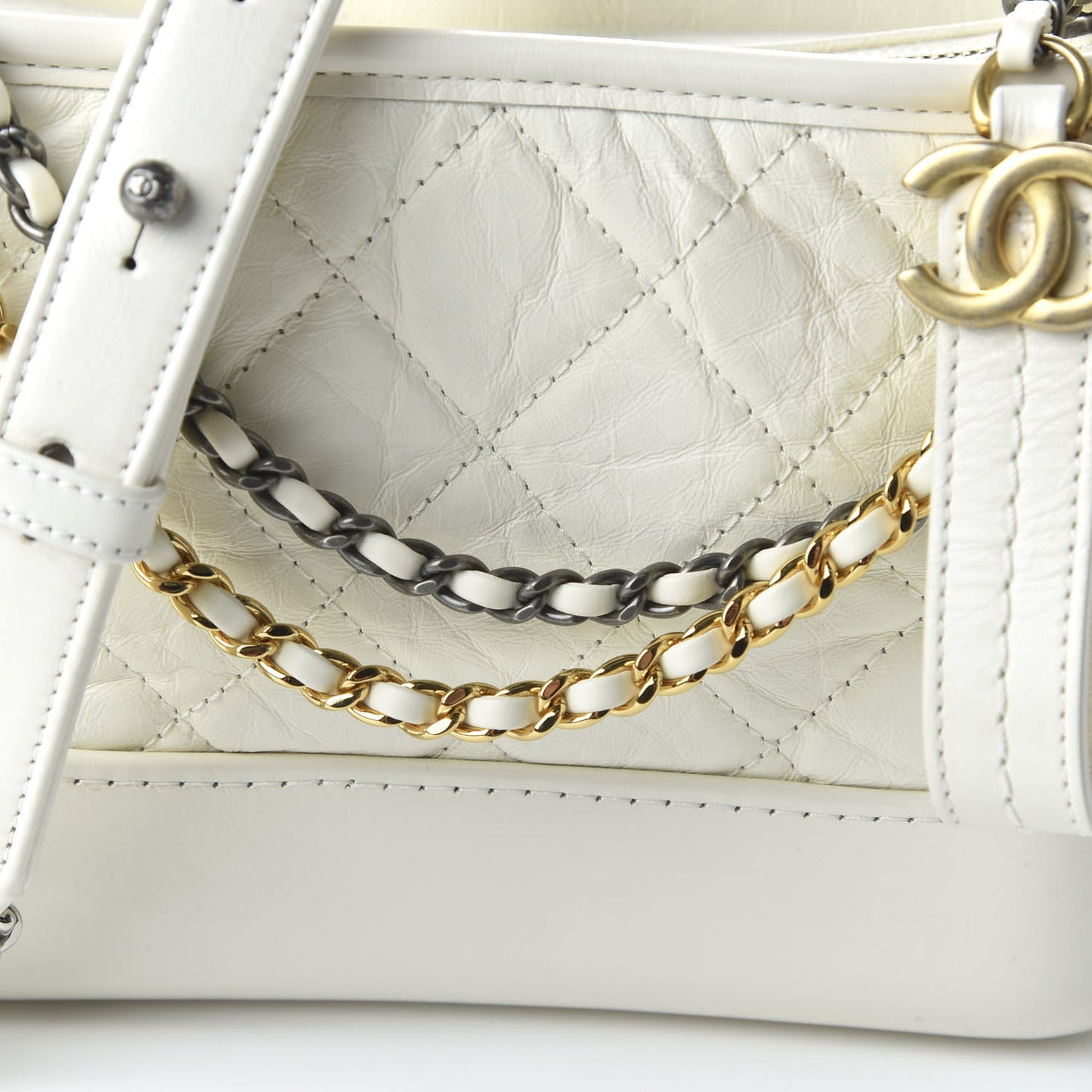 Aged Calfskin Quilted Small Gabrielle Hobo White