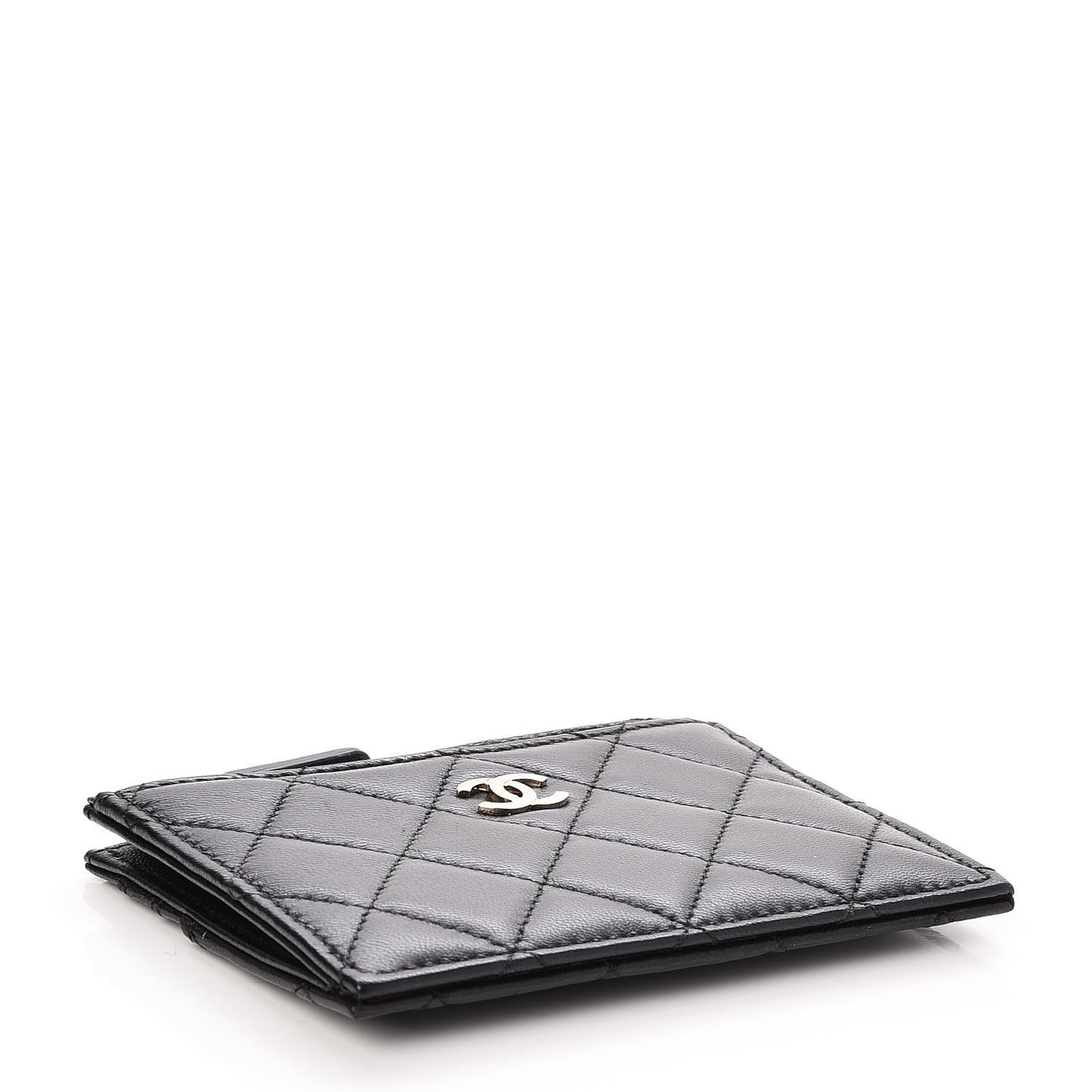 Lambskin Quilted Zip Card Holder Black